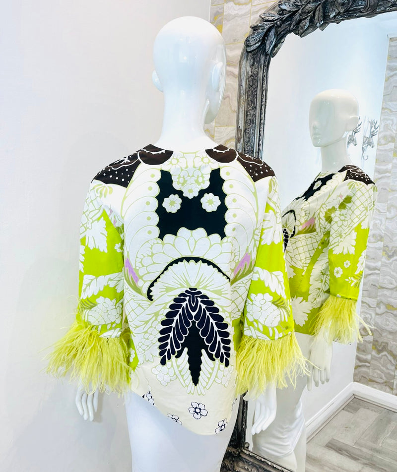 Valentino Cotton Top With Feather Trim. Size 38IT
