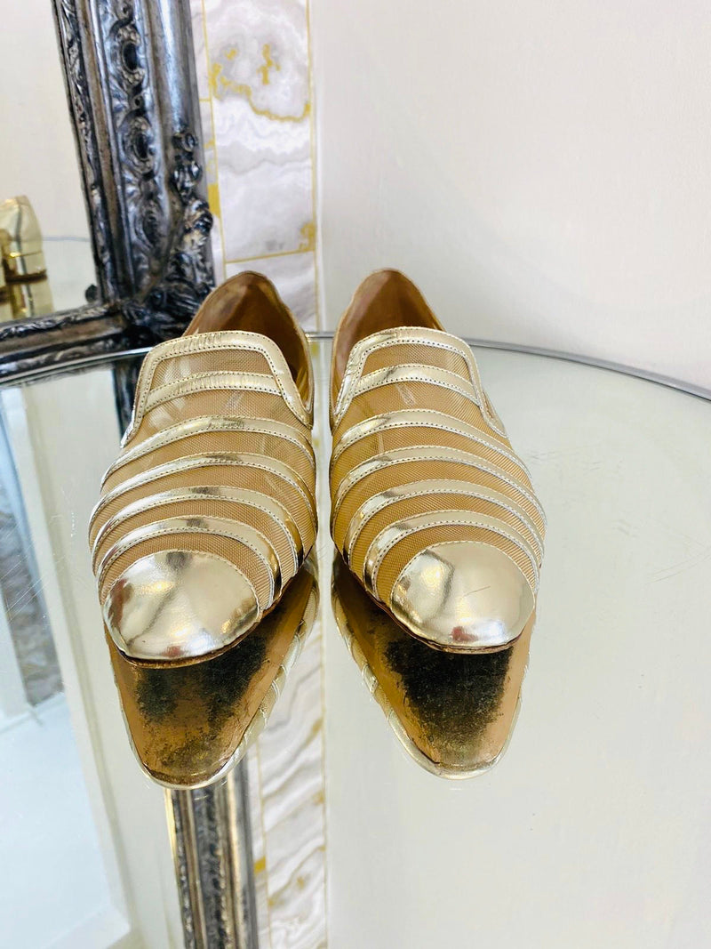 Emporio Armani Metallic Leather Flat Shoes. Size 36