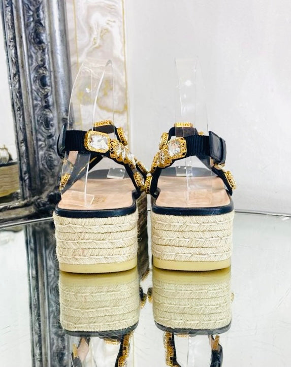 Gucci Crystal/Leather Espadrille Sandals. Size 36.5