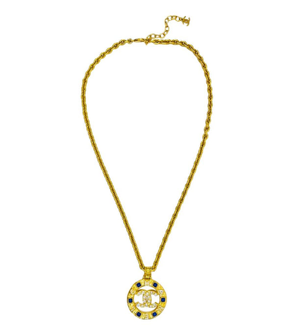 Chanel Gripoix & Crystal 'CC' Logo Medallion Necklace
