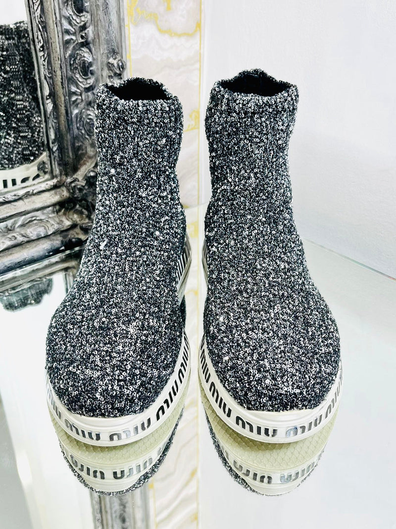 Miu Miu Sequin Sock Logo Sneakers. Size 38.5