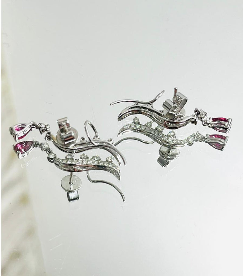 Aureliean Lover's Ruby & Diamond Ear Climbers In 18k White Gold