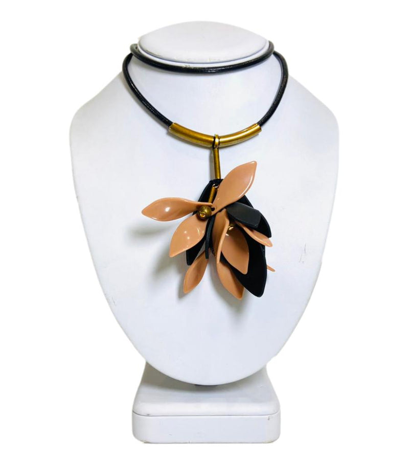 marni-floral-necklace-leather-peach-black-shush-at-the-wellington-london-buy-sell-preloved-designer-dress-agency-consignment-store