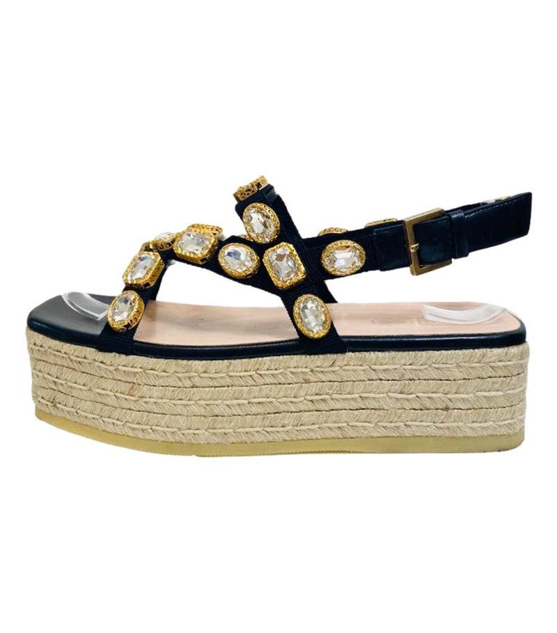 Gucci Crystal/Leather Espadrille Sandals. Size 36.5