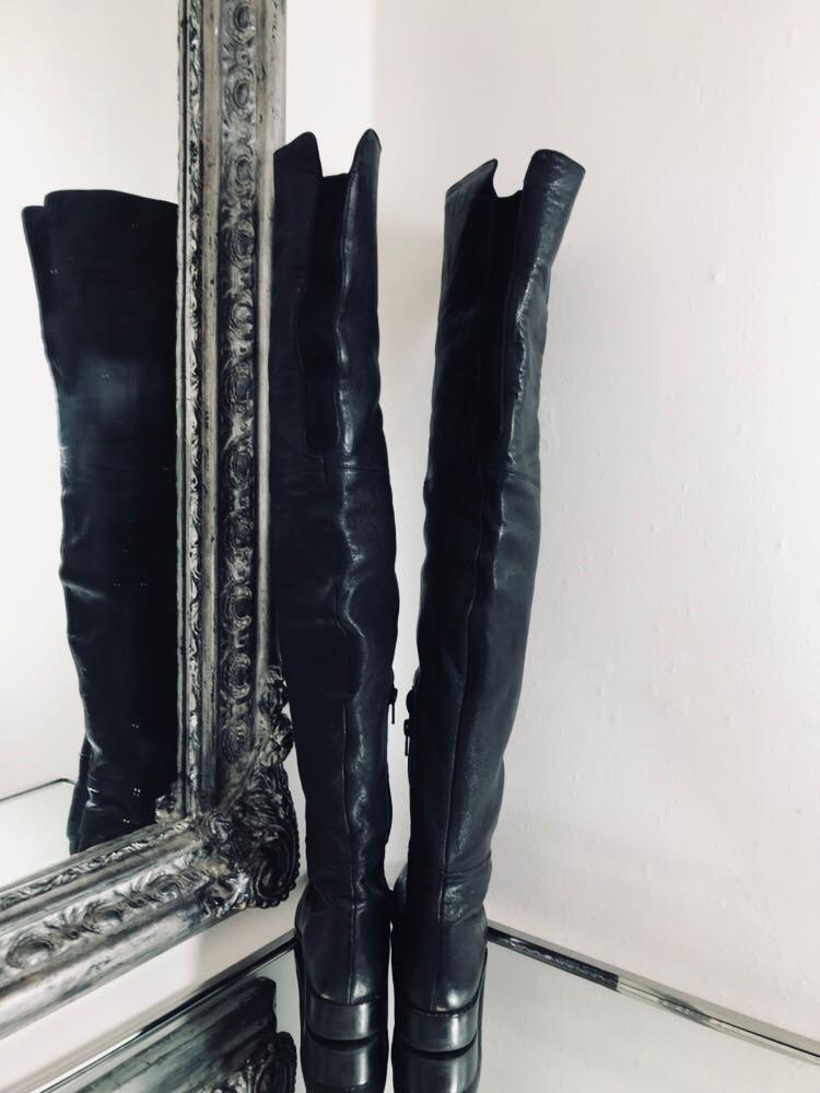 Stuart Weitzman Over Knee Black Leather Boots Size 36 Shush London St Johns Wood London Buy Sell Consign Preloved Authentic Luxury Designer Ladies Shoes