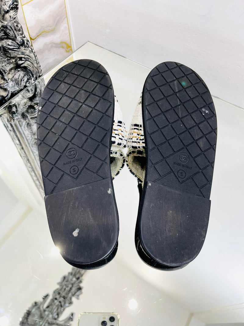 Chanel Tweed 'CC' Logo Slippers. Size S