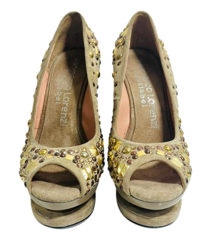 Gianmarco Lorenzi Crystal & Stud Suede Wedges. Size 37