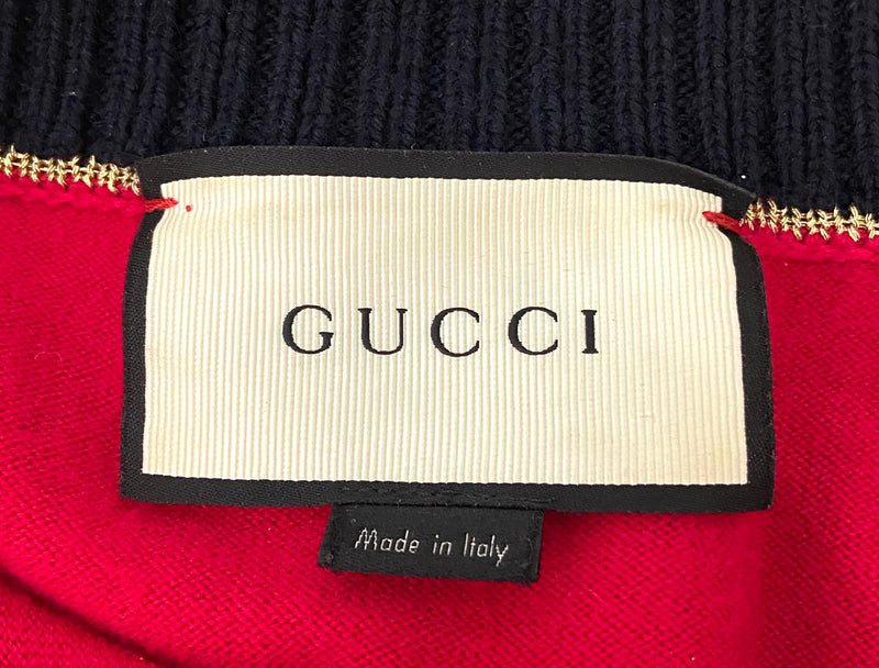 Gucci Wool Polo Top With Crystal Strawberries. Size S
