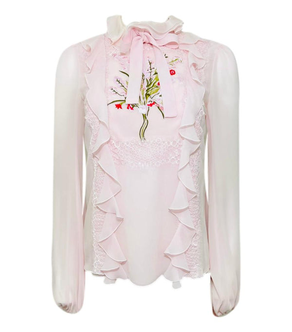 Giambatista Valli Silk & Embroidered Georgette Blouse. Size 38IT