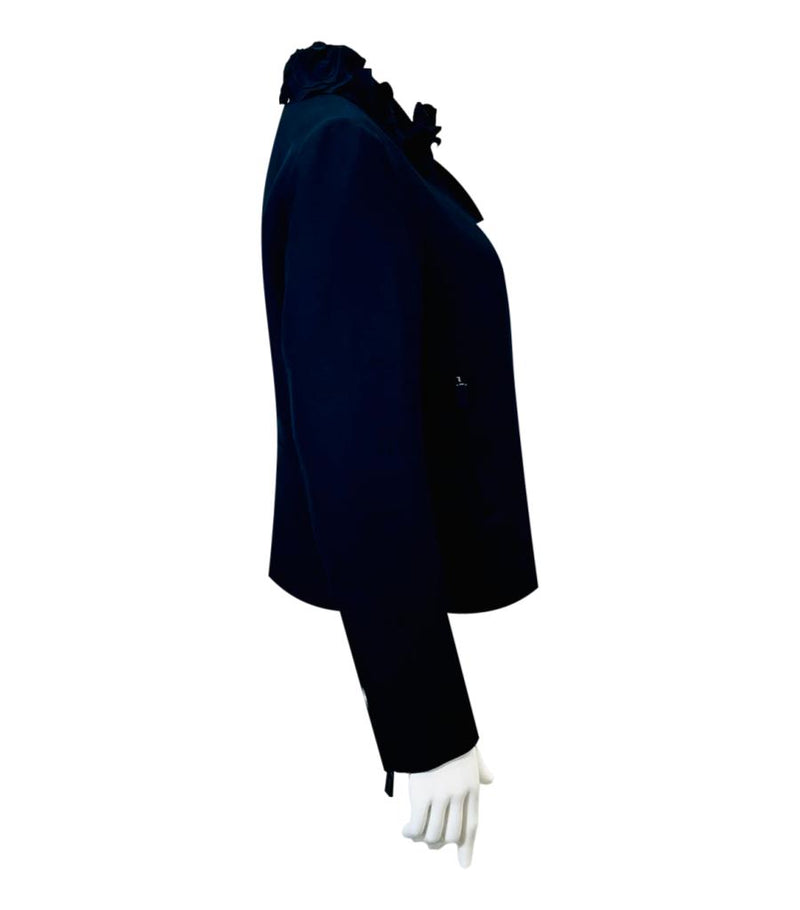 Valentino Wool & Silk Jacket With 3D Floral Collar. Size 10UK
