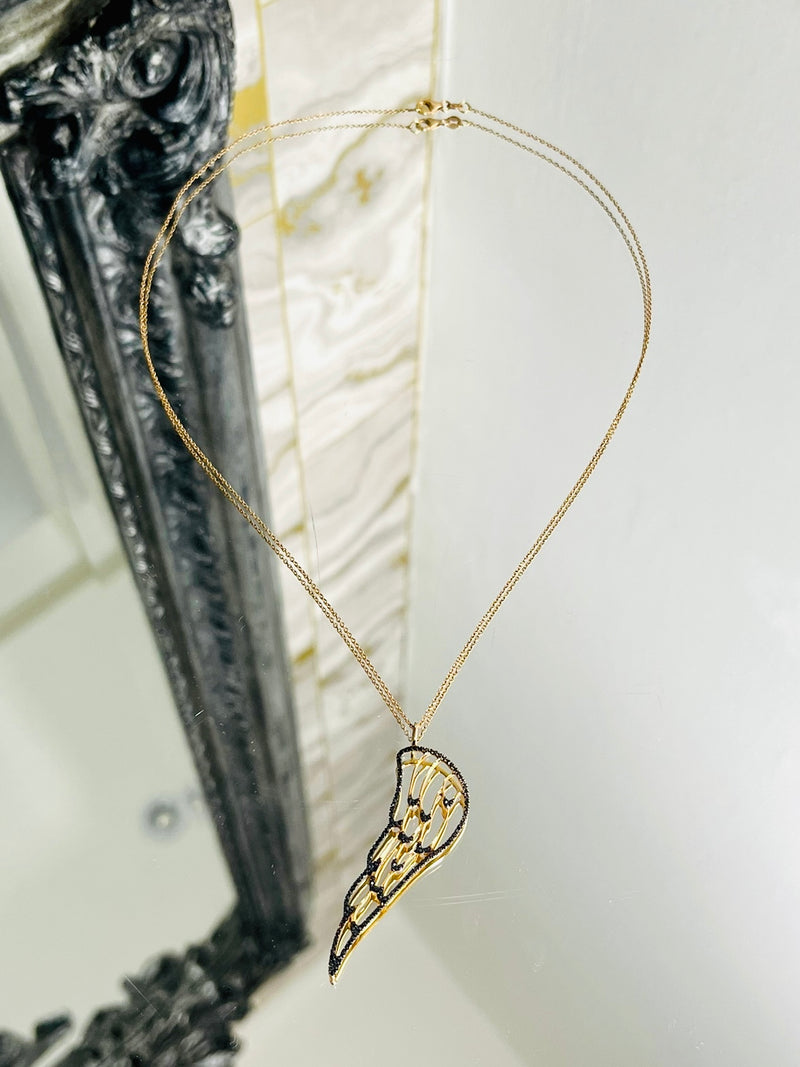 18k Gold & Black Diamond Angel Wing Necklace