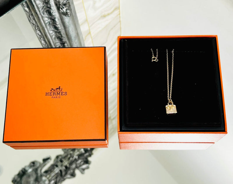 Hermes 18k Rose Gold & Diamond Birkin Amulette Pendant Necklace