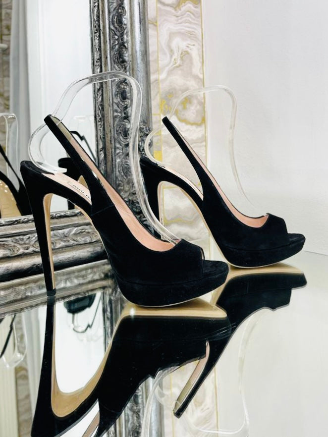 Miu Miu Peep Toe & Slingback Suede Heels. Size 37.5