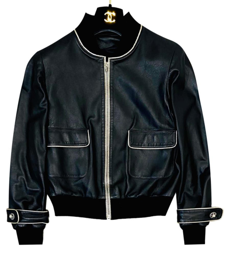 Chanel Lambskin Leather Jacket. Size 42FR