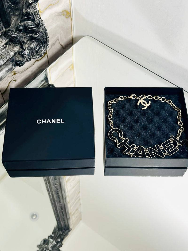 Chanel Strauss/Crystal Logo Choker Necklace