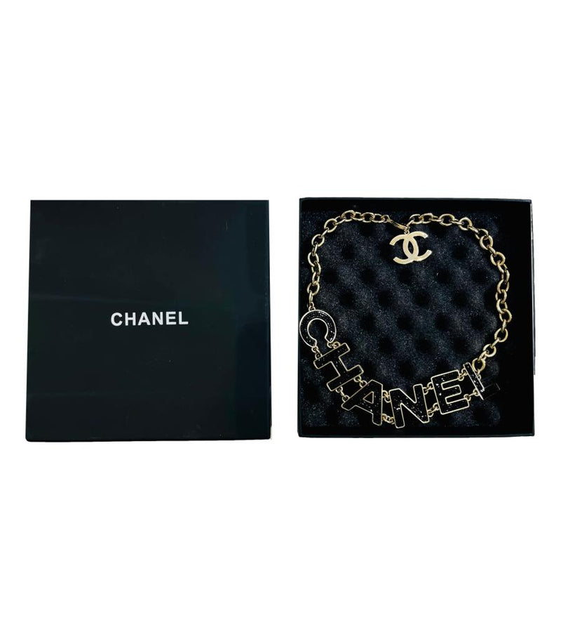 Chanel Strauss/Crystal Logo Choker Necklace