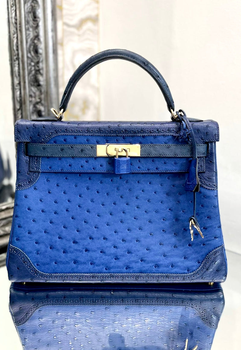 Hermes Birkin Bag Ostrich Leather Gold Hardware In Blue